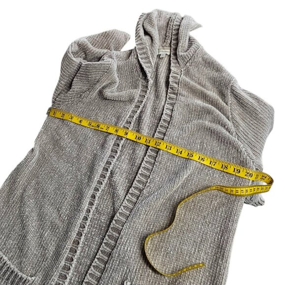 P.J. Salvage Womens Chenille Longline Open Front Cardigan, Grey, Soft, Hood, M - Picture 6 of 7